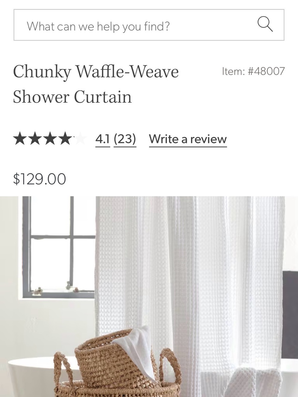 Garnet Hill White Chunky Waffle-Weave Shower Curtain- NEW